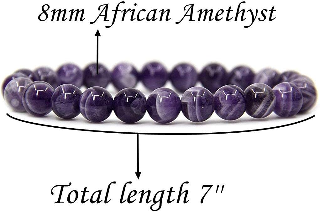 Natural African Amethyst Crystal Gemstone 8mm Round Beads Stretch Bracelet 7inch Unisex