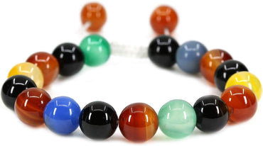 Angelstones Handmade Gemstone 10mm Multicolor Agate Round Beads Adjustable Braided Macrame Tassels Chakra Reiki Bracelets 7-9 inch Unisex