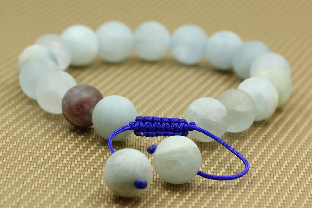 Angelstones Handmade Gemstone 10mm Matt Multicolor Aquamarine Round Beads Adjustable Braided Macrame Tassels Chakra Reiki Bracelets 7-9 inch Unisex