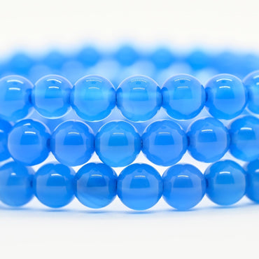 Natural A Grade Blue Agate Gemstone 6mm Round Beads Stretch Bracelet 7inch Unisex