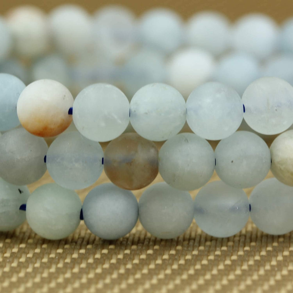 Natural Matt Multicolor Aquamarine Gemstone 6mm Round Beads Stretch Bracelet 7inch Unisex