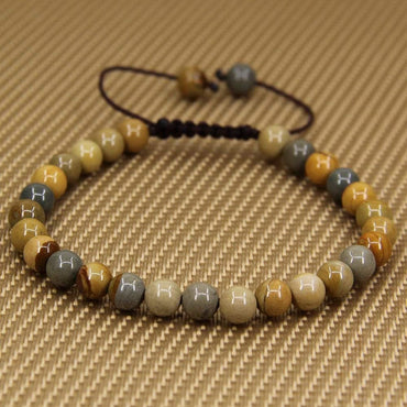 Natural Owyhee Picture Jasper Gemstone 6mm Round Beads Adjustable Bracelet 7inch Unisex