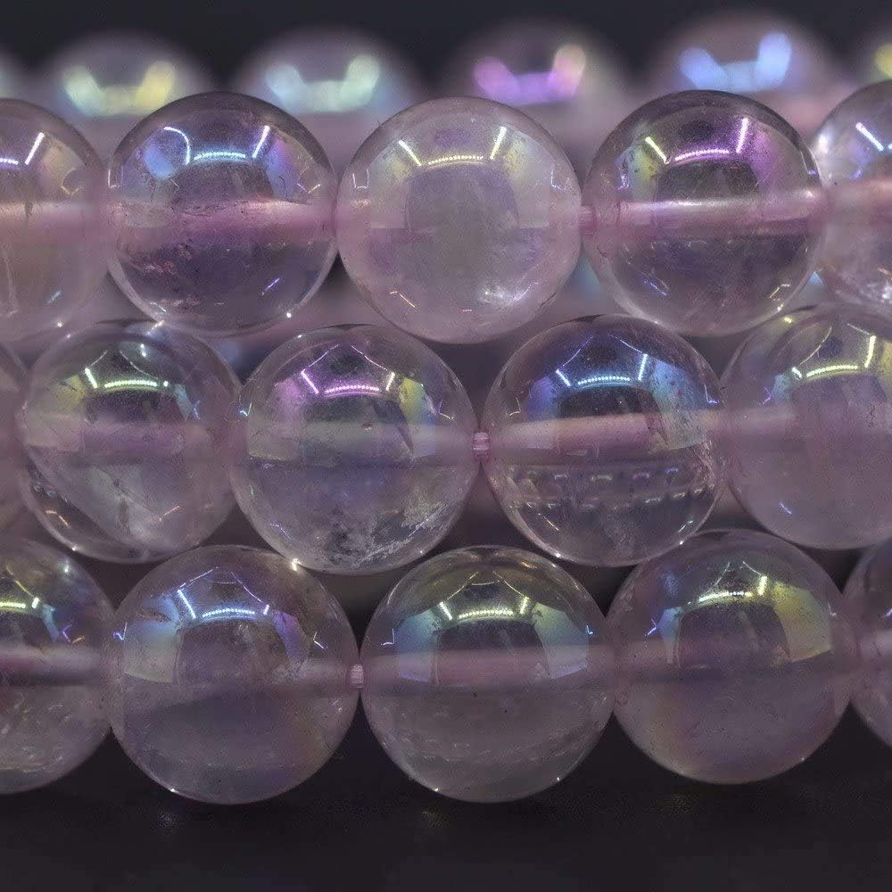 Aqua Aura Rose Quartz Gemstone 10mm Round Beads Stretch Bracelet 7 Inch Unisex