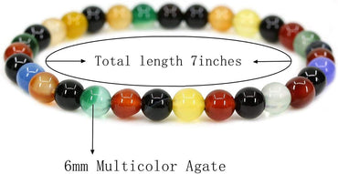 Natural Multicolor Agate Gemstone 6mm Round Beads Stretch Bracelet 7inch Unisex
