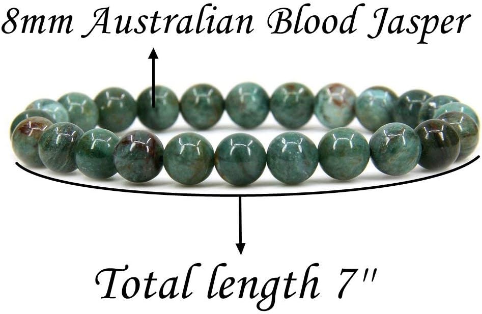 Natural Australian Blood Jasper Gemstone 8mm Round Beads Stretch Bracelet 7inch Unisex