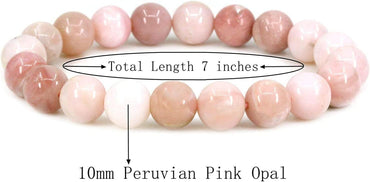 Angelstones Natural Peruvian Pink Opal Genuine Semi-Precious Gemstones Healing 10mm Beaded Stretch Bracelet 7inch Unisex