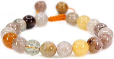 Angelstones Handmade Gemstone 10mm Multicolor Rutilated Quartz Round Beads Adjustable Braided Macrame Tassels Chakra Reiki Bracelets 7-9 inch Unisex
