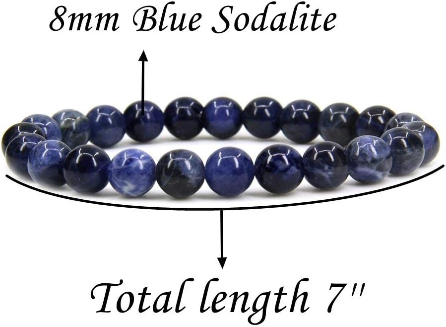 Natural Blue Sodalite Gemstone 8mm Round Beads Stretch Bracelet 7inch Unisex