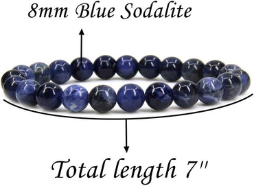 Natural Blue Sodalite Gemstone 8mm Round Beads Stretch Bracelet 7inch Unisex