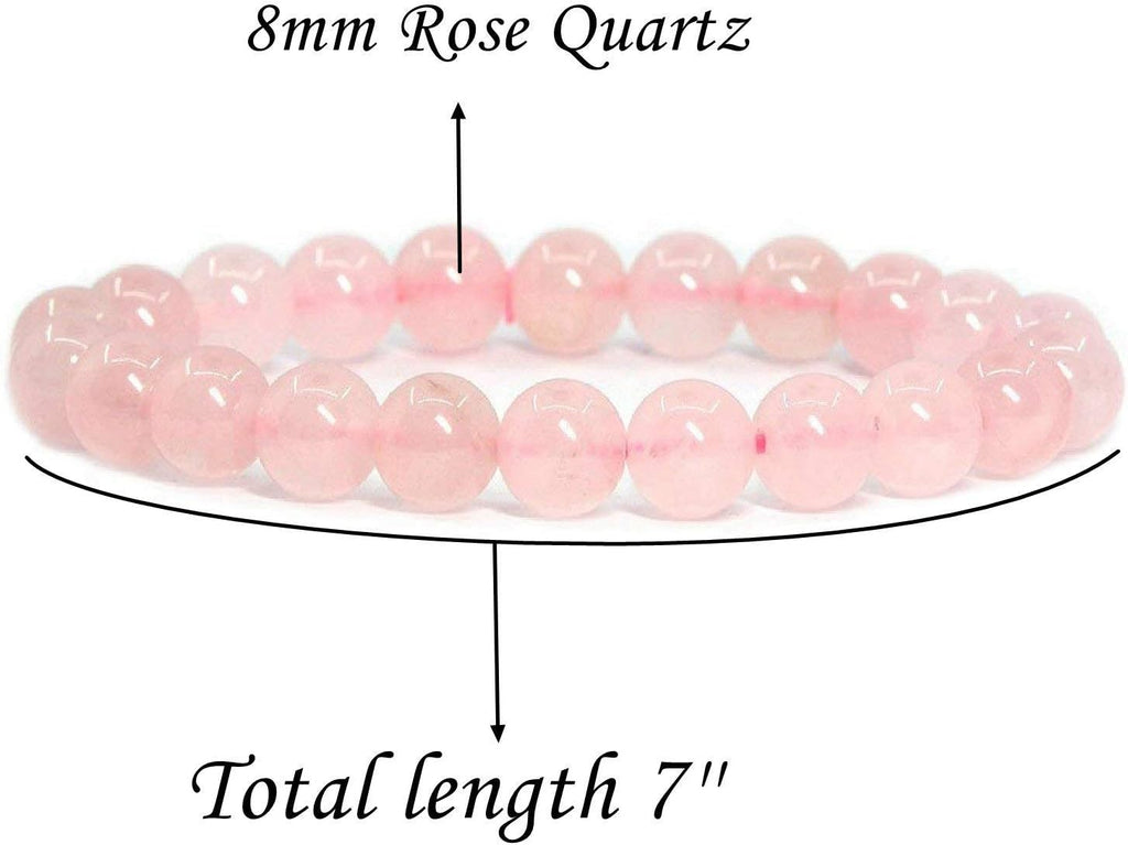Natural Rose Crystal Gemstone 8mm Round Beads Stretch Bracelet 7inch Unisex