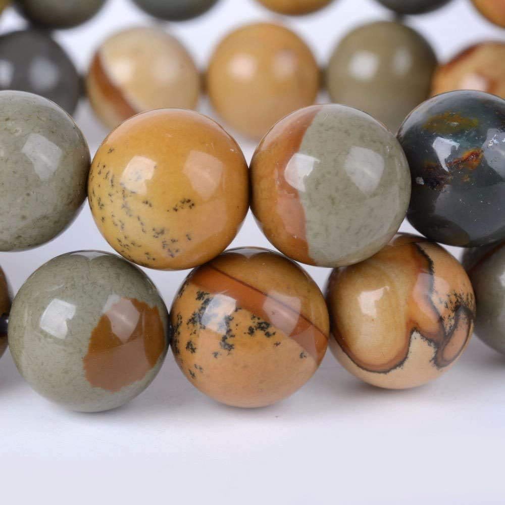 Natural Owyhee Picture Jasper Gemstone 10mm Round Beads Stretch Bracelet 7inch Unisex