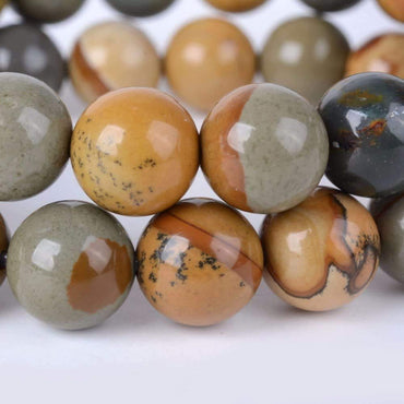 Natural Owyhee Picture Jasper Gemstone 10mm Round Beads Stretch Bracelet 7inch Unisex