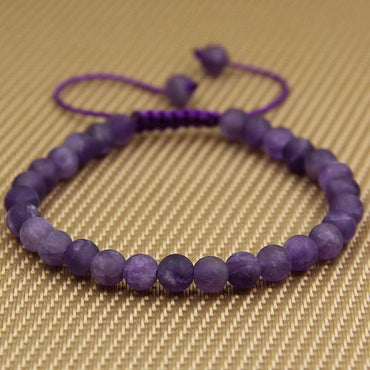 Natural A Grade Matt Amethyst Gemstone 6mm Round Beads Adjustable Bracelet 7inch Unisex