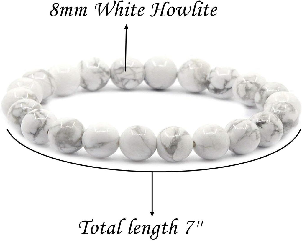 Natural White Howlite Gemstone 8mm Round Beads Stretch Bracelet 7inch Unisex