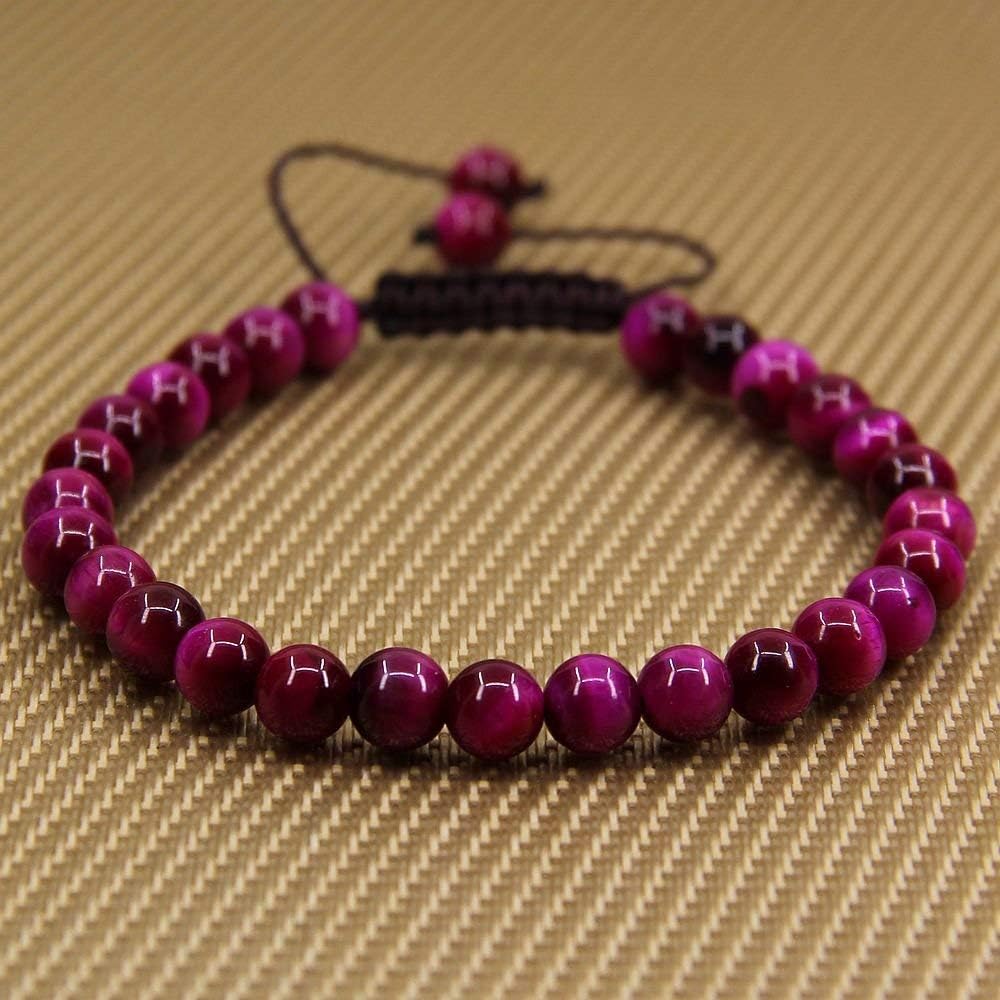 Natural A Grade Rose Tiger Eye Gemstone 6mm Round Beads Adjustable Bracelet 7inch Unisex