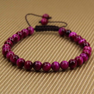 Natural A Grade Rose Tiger Eye Gemstone 6mm Round Beads Adjustable Bracelet 7inch Unisex