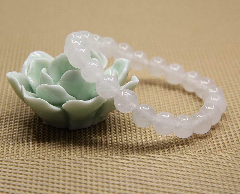 White Jade Gem Semi Precious Gemstone 8mm Ball Beads Stretch Bracelet 7inch Unisex