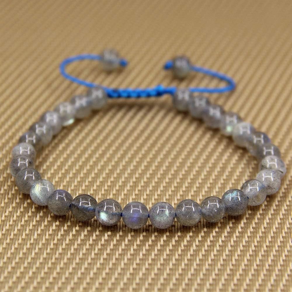 Natural A Grade Labradorite Gemstone 6mm Round Beads Adjustable Bracelet 7inch Unisex