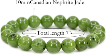 Natural A Grade Canadian Nephrite Jade Gemstone 10mm Round Beads Stretch Bracelet 7inch Unisex