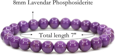 Natural A Grade Lavendar Phosphosiderite Gemstone 8mm Round Beads Stretch Bracelet 7inch Unisex