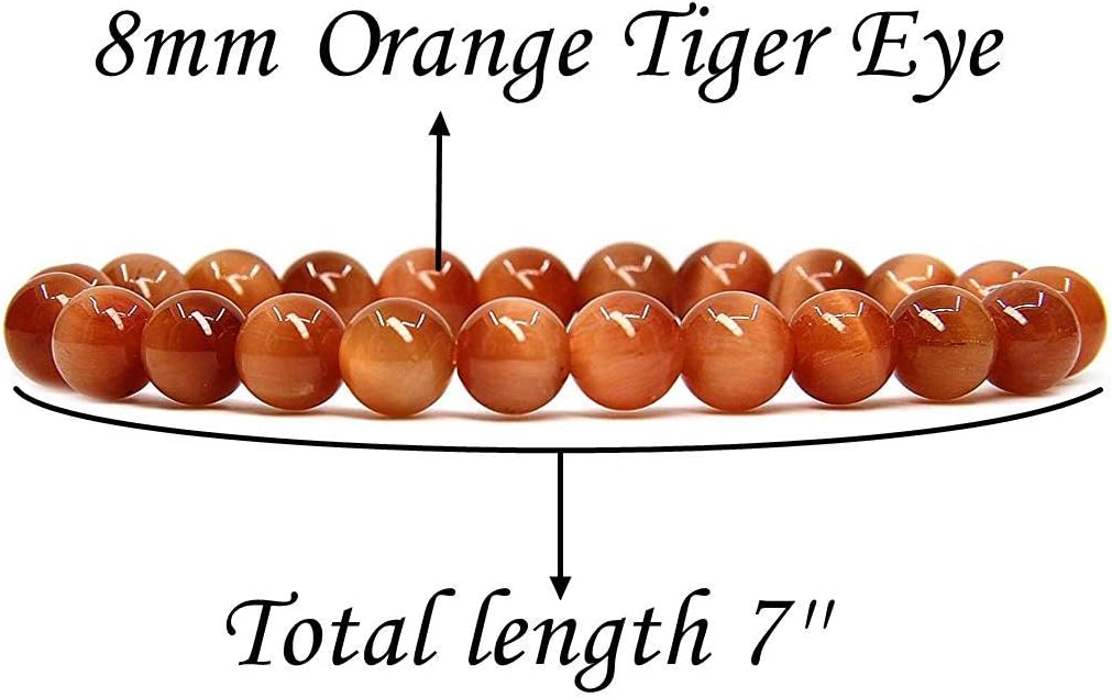 Natural Orange Tiger Eye Gemstone 8mm Ball Beads Stretch Bracelet 7inch Unisex