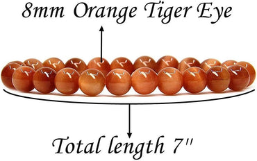 Natural Orange Tiger Eye Gemstone 8mm Ball Beads Stretch Bracelet 7inch Unisex