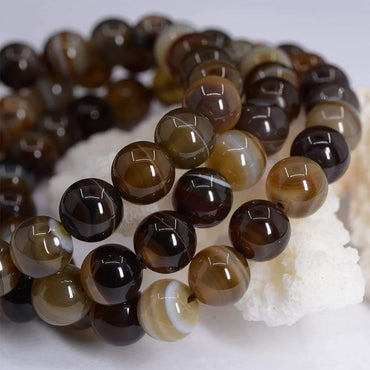 Brown Banded Agate Gemstone 8mm Round Beads Stretch Bracelet 7inch Unisex