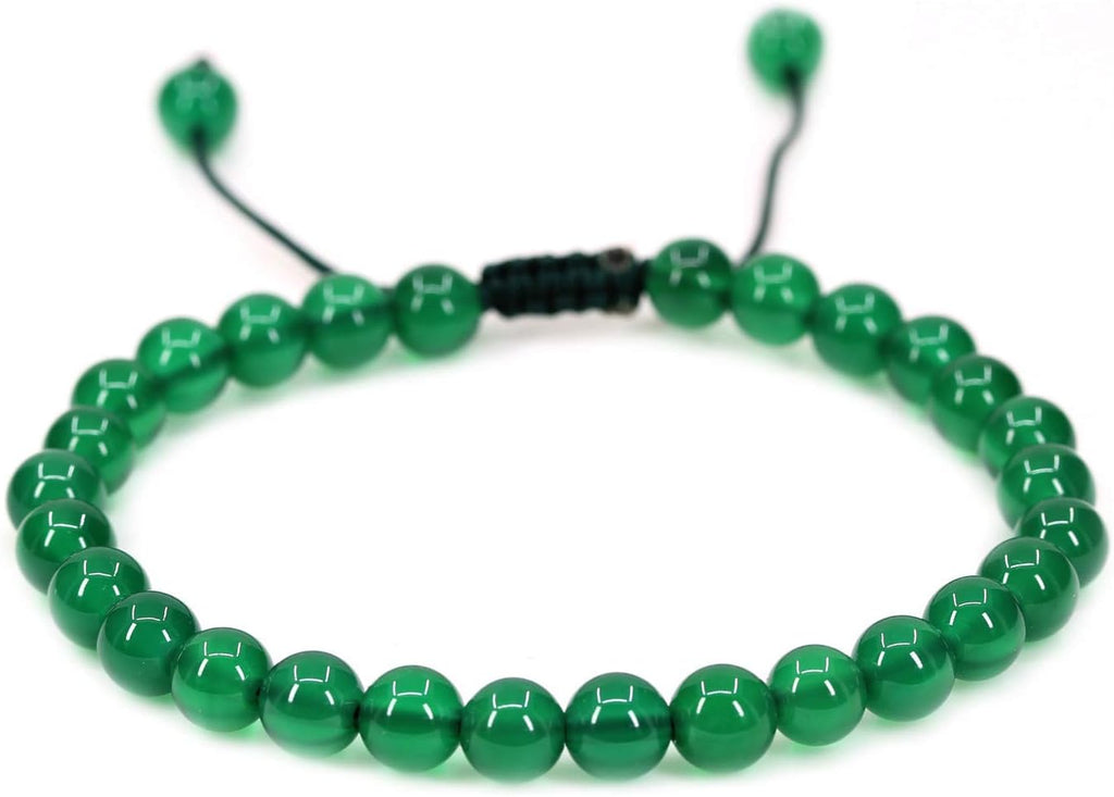 Angelstones Handmade Gemstone 6mm Green Agate Round Beads Adjustable Braided Macrame Tassels Chakra Reiki Bracelets 7-9 inch Unisex