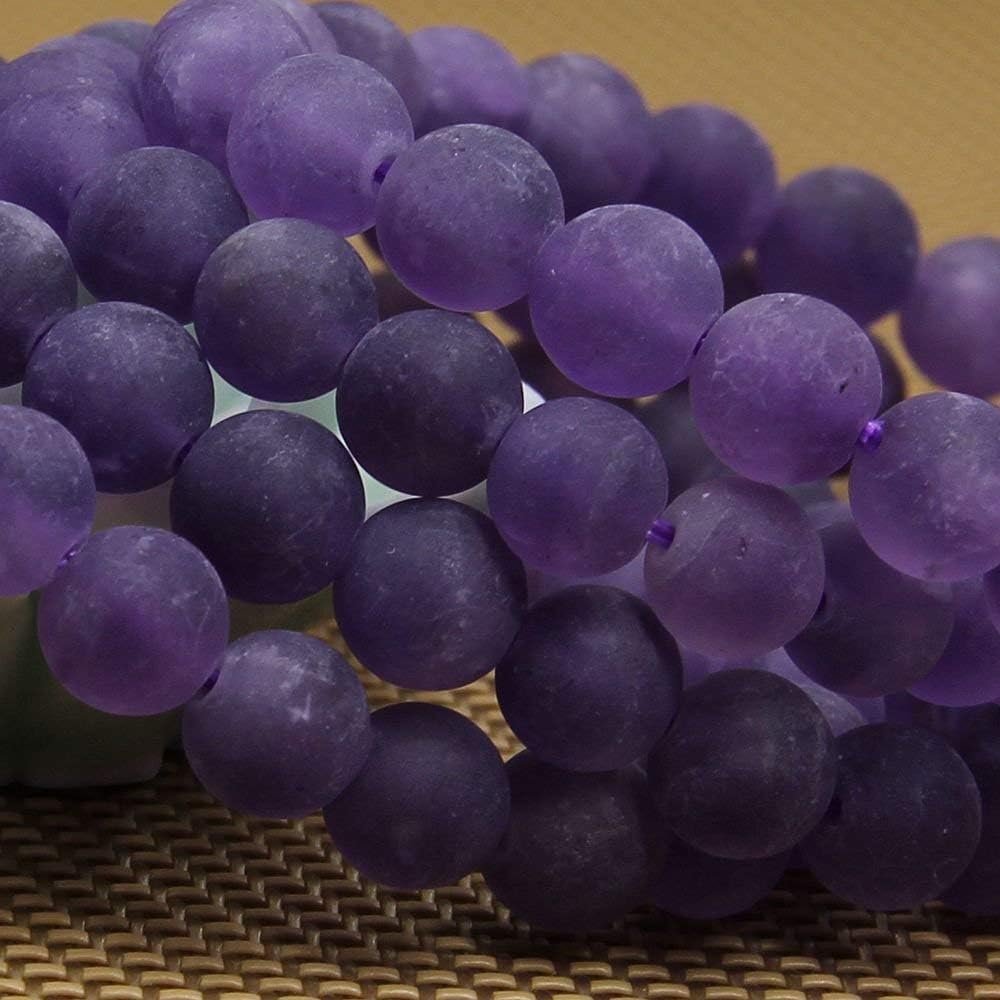 Angelstones Natural A Grade Matt Light Amethyst Crystal 8mm Round Beads Stretch Bracelet 7inch Unisex