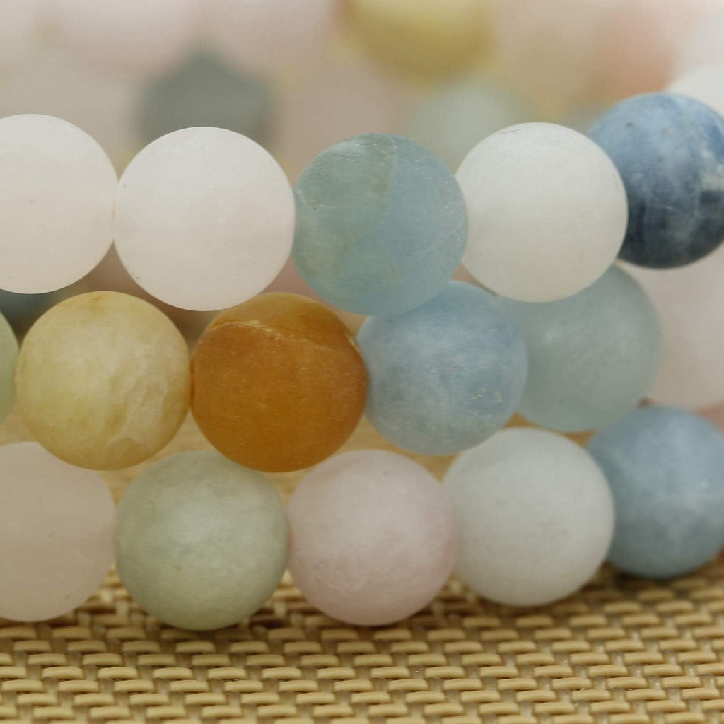 Natural Matte Morganite Beryl Aquamarine Crystal Gemstone 8mm Round Beads Stretch Bracelet 7inch Unisex