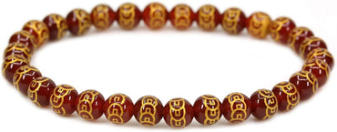 Natural Copper Coins Red Agate Gemstone 6mm Round Beads Stretch Bracelet 7inch Unisex