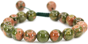 Angelstones Handmade Gemstone 10mm Unakite Round Beads Adjustable Braided Macrame Tassels Chakra Reiki Bracelets 7-9 inch Unisex