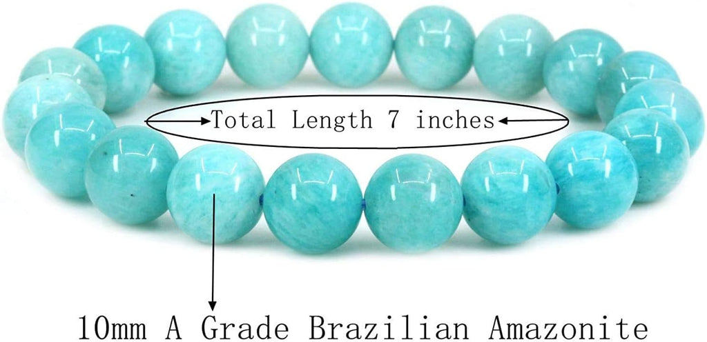 Angelstones Natural A Grade Brazilian Amazonite Genuine Semi-Precious Gemstones Healing 10mm Beaded Stretch Bracelet 7inch Unisex