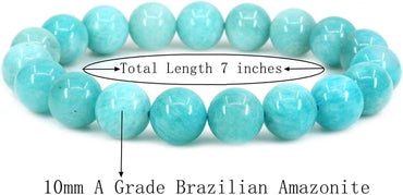 Angelstones Natural A Grade Brazilian Amazonite Genuine Semi-Precious Gemstones Healing 10mm Beaded Stretch Bracelet 7inch Unisex