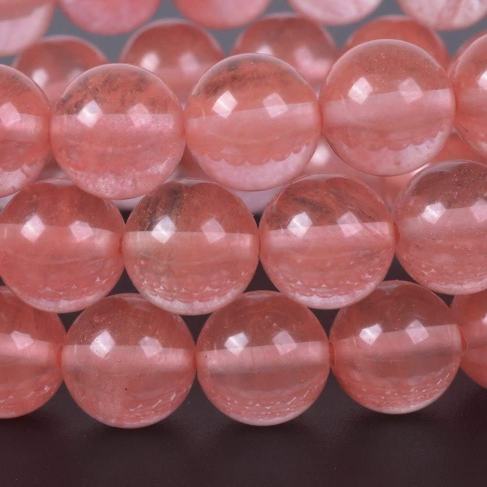 Angelstones Synthetic Cherry Quartz 10mm Round Beads Stretch Bracelet 7 Inch Unisex