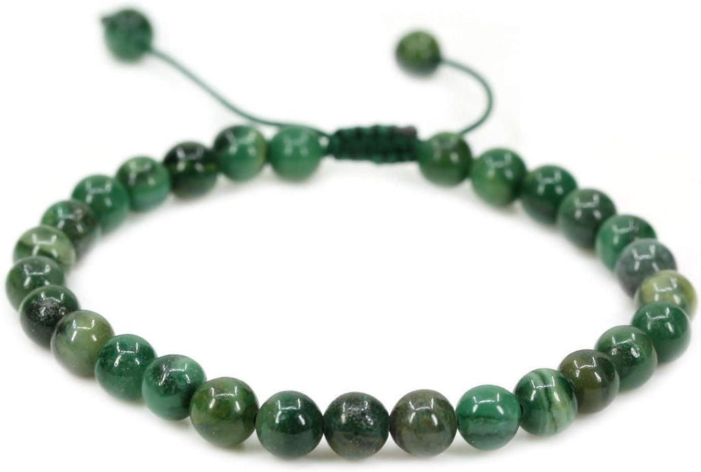 Natural African Serpentine Gemstone 6mm Round Beads Adjustable Braided Macrame Tassels Chakra Reiki Bracelets 7-9 inch Unisex