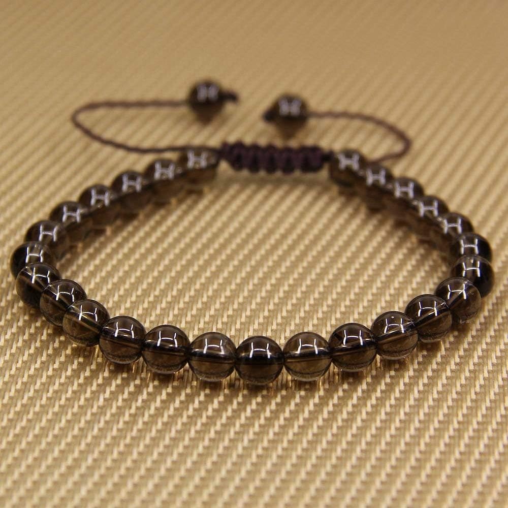 Natural A Grade Smoky Quartz Gemstone 6mm Round Beads Adjustable Bracelet 7inch Unisex