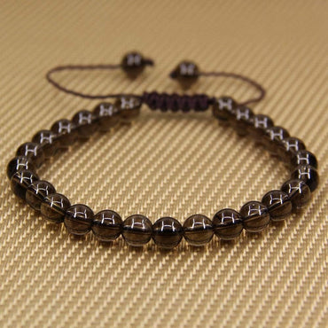 Natural A Grade Smoky Quartz Gemstone 6mm Round Beads Adjustable Bracelet 7inch Unisex