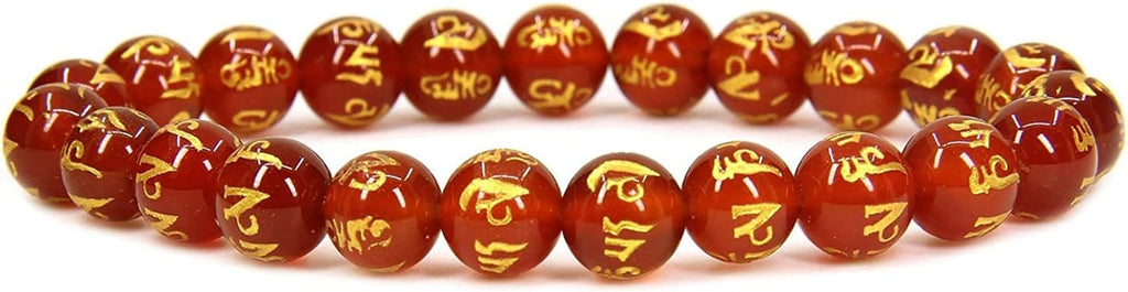 Angelstones Natural Six Words Red Agate 8mm Round Beads Stretch Bracelet 7inch Unisex