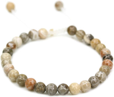 Angelstones Handmade Gemstone 6mm Coral Fossil Round Beads Adjustable Braided Macrame Tassels Chakra Reiki Bracelets 7-9 inch Unisex