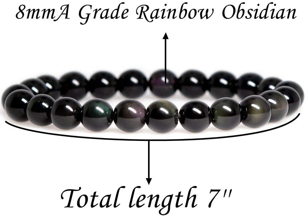 Natural AA Grade Rainbow Obsidian Gemstone 8mm Round Beads Stretch Bracelet 7inch Unisex
