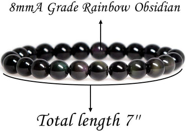 Natural AA Grade Rainbow Obsidian Gemstone 8mm Round Beads Stretch Bracelet 7inch Unisex
