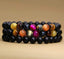 Natural Matt Black Agate and Mixed Tiger Eye Gemstone 8mm Round Beads Stretch Bracelet 7inch Unisex
