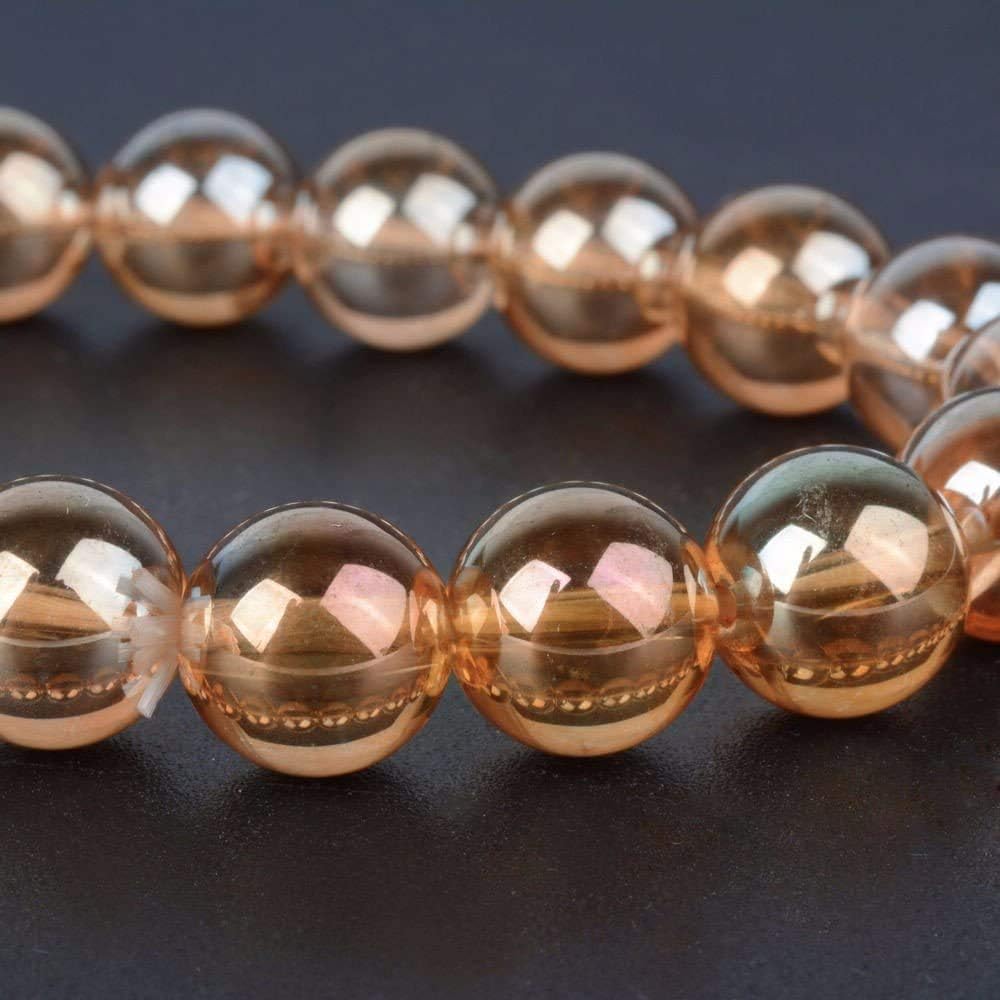Metallic Yellow Coated Clear Quartz Gemstone 10mm Round Beads Stretch Bracelet 7inch Unisex