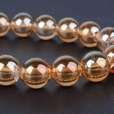 Metallic Yellow Coated Clear Quartz Gemstone 10mm Round Beads Stretch Bracelet 7inch Unisex