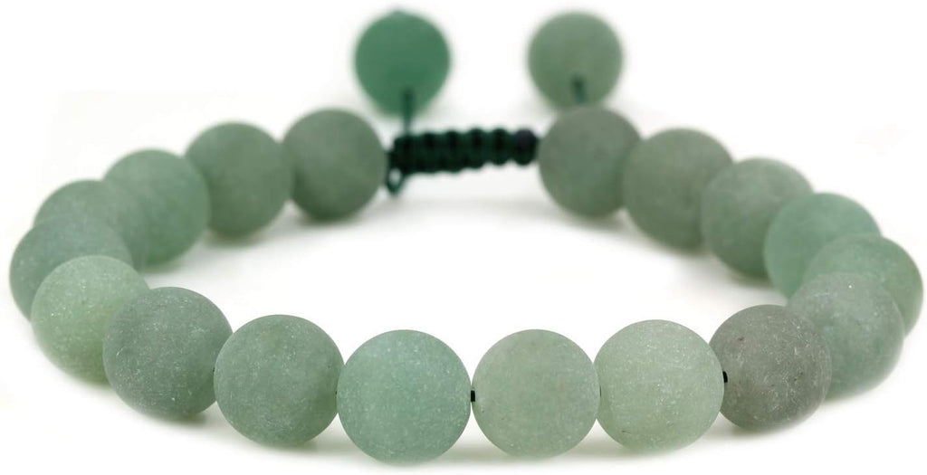 Angelstones Handmade Gemstone 10mm Matt Green Aventurine Round Beads Adjustable Braided Macrame Tassels Chakra Reiki Bracelets 7-9 inch Unisex
