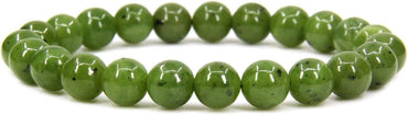 Angelstones Natural A Grade Canadian Nephrite Jade 8mm Round Beads Stretch Bracelet 7inch Unisex