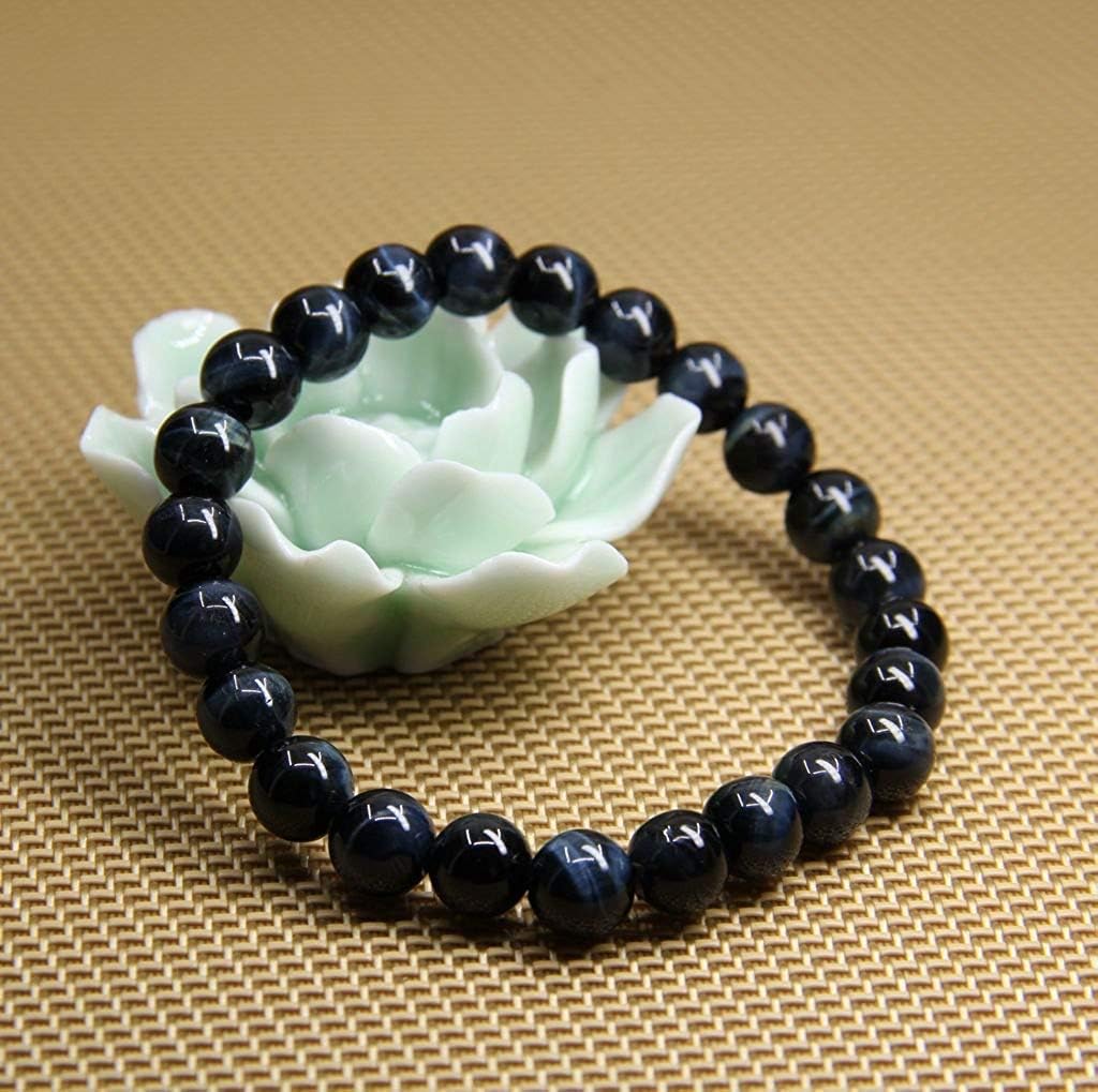 Natural A Grade Blue Tiger Eye Gemstone 8mm Round Beads Stretch Bracelet 7inch Unisex