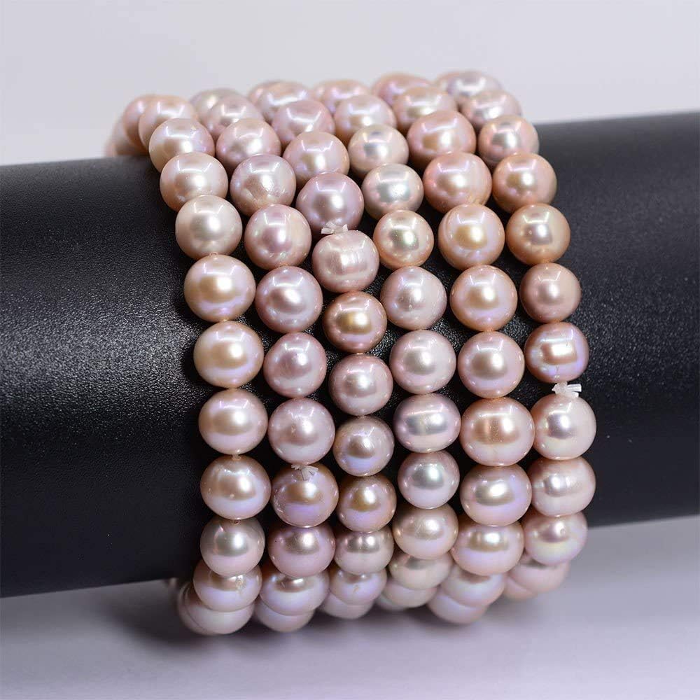 Angelstones Natural Genuine Pink Pearl Gemstone 8mm Round Beads Stretch Bracelet 7 Inch Unisex