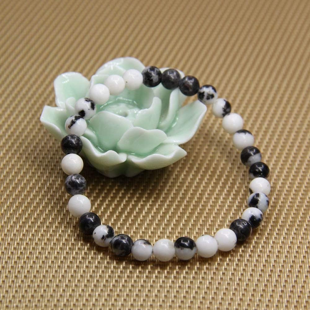 Angelstones Natural Zebra Jasper Gemstone 6mm Round Beads Stretch Bracelet 7inch Unisex